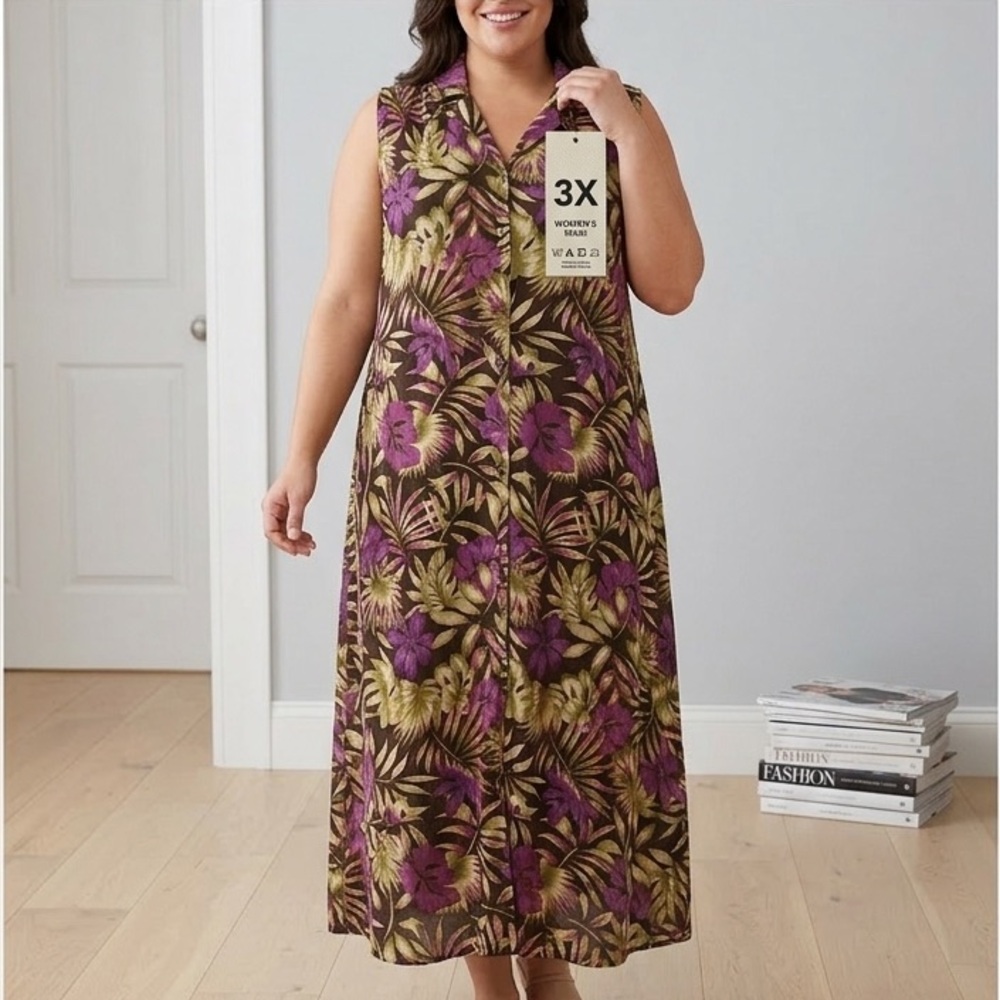 ERIKA Sleeveless Purple Floral Maxi Dress. Size 3X